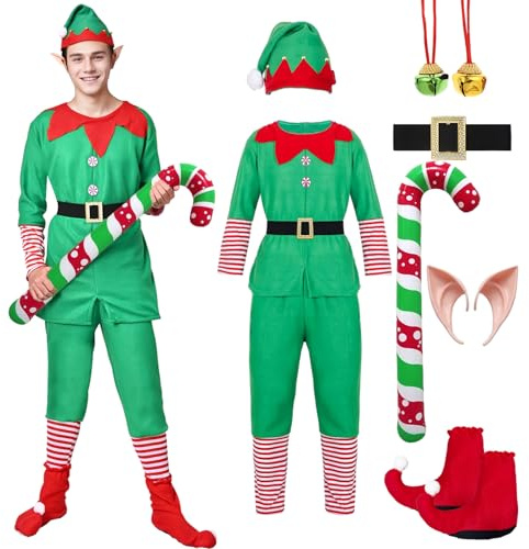 Matreeglam Costume de Père Noël pour enfant et adulte, costume de Saint-Nicolas, costume d'elfe de Noël pour fêtes de cosplay (homme, M)