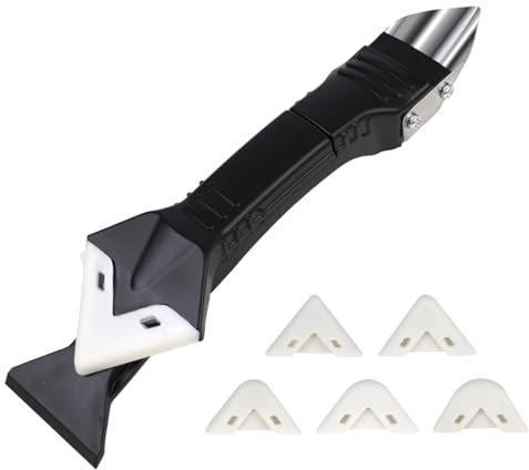 3-in-1 Silicone Remover Tool Kit, Remover Scraper Sealant, Sealant Removal Tool with Stainless Steelhead, Silicone Grout Scraper, Silicone Smoothing Tool, with 5 Replaceable Pads for Kitchen