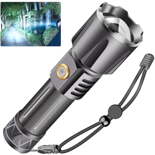NAKCNM Torch Rechargeable 20000 Lumens, Torches LED Super Bright with Power Supply Function, 1500 Meter Long Range Torches Battery Powered Waterproof Adjustable Focus for Dog Walking Hiking Camping