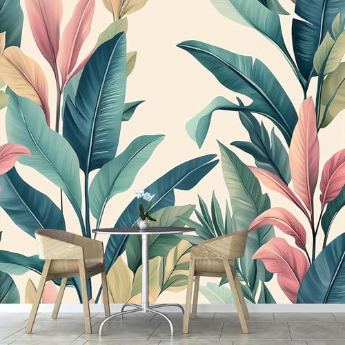 Papier Peint Panoramique Feuilles De Bananier Abstraites À L'Aquarelle Plantes Tropicales 450×315 cm, Papier Peint Géant 3D Salon Chambre Salle à Manger Chambre d'Enfant Décoration Murale