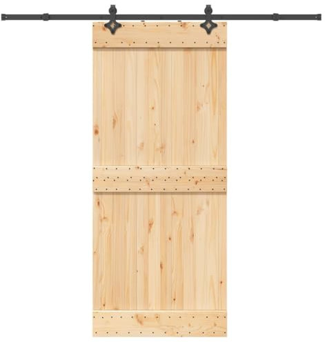 vidaXL Schiebetür mit Beschlag 90x210 cm Massivholz Kiefer, Innentür, Holzschiebetür, Scheunentür, Innenschiebetür, Holz Schiebetür, Innenscheunentür