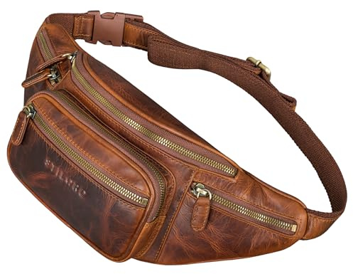 STILORD Caspar Gürteltasche Leder Groß Vintage Bauchtasche für Herren Damen Kinder Hüfttasche Modern Belt Bag für Jogging Festival Urlaub Echtes Leder Farbe:Sesto - Cognac
