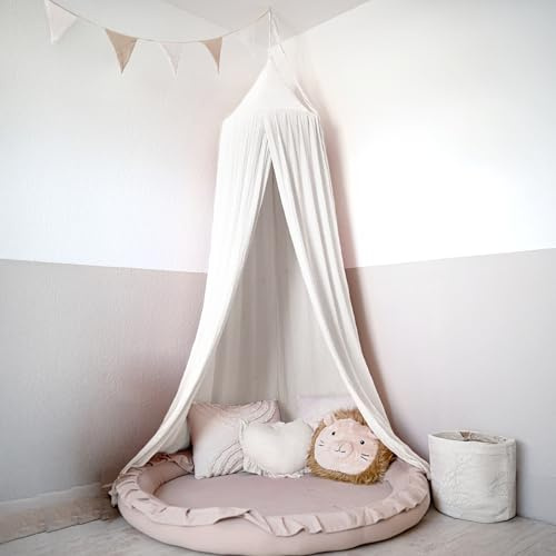 Lilimaus Baldakin barnrum med guldapplikation i 12 färger, 100 % bomullsmuslin, flickor och pojkar – babysänghimmel som babyrumsdekoration – gardin för barnsäng
