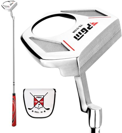Golfklubba putter med plock-up-bollfunktion, golfklubbsputter för män kvinnor, sport golf tryckstång med golphuvudskydd (silver, putter med huvudbonad)