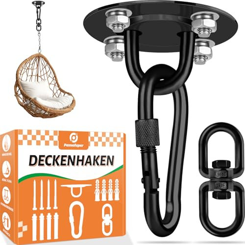 Pamofuper Deckenhaken 360°Drehbar, Edelstahl Hängemattenhaken - Tragkraft bis 400 kg - Deckenhalterung Schaukelhaken für Hängesessel, Boxsack, Gymnastikringe, Aerial Yoga(Schwarz)