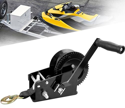 YIYITOOLS 3500lbs Heavy Duty Boat Trailer Winch, Hand Winch with 32FT Strap, Two Way Ratchet 4:1/8:1Gear Trailer Winch, Portable Hand Crank Winch for Towing Pulling Boat Trailer Truck RV ATV Jet Ski