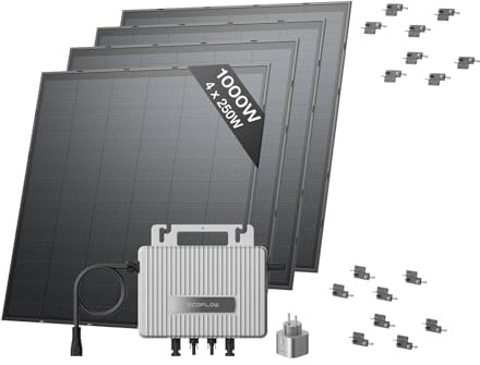 ECOFLOW STREAM Balkonkraftwerk mit Halterung (Verstellbares Fassaden Kit) 0% VAT, 800 W Mikrowechselrichter, 4 × 250 W PV Solarpanels, WLAN & App-Steuerung für Fassade