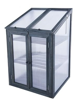 3-Tier Wooden Mini Greenhouse Cold Frame Wooden Grow House for Plants Polycarbonate Greenhouse for Seed Propagation Outdoor & Garden Storage