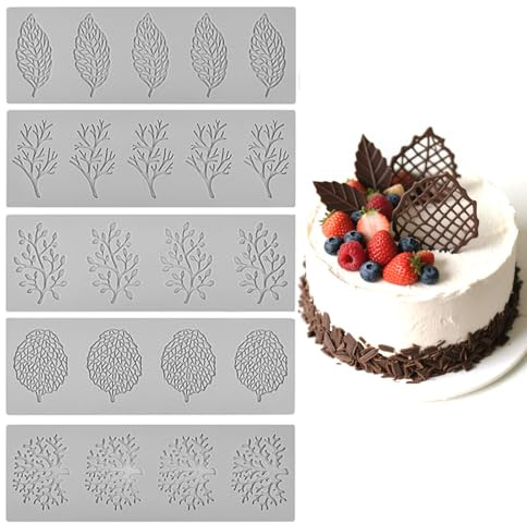 Vxcbad Silikonformen Backen Silikonform Silicone Mold Hippen Fondant Silikon-Backmatte Set 5 Stück Dekorative PräGeformen für Fondant Und Schokolade, BläTter- Und Korallenmuster