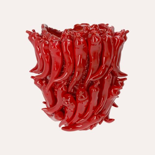 KEYHOMESTORE | Rote Keramikvase mit Chilischoten-Dekor, elegante Dekoration für Innenräume und Tisch, Vase aus hochwertiger Keramik - Made in Italy