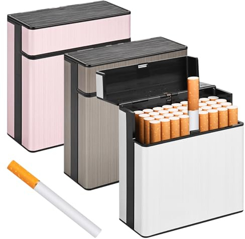 3 Stück Metall Zigarettenetui aus Aluminium, Zigaretten Box für 40 Zigarettenschachtel Box Cigarette Case Elegante Zigaretten Kasten, Druck- und Feuchtigkeitsbeständiges Versiegeltes Zigare