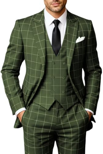 Solovedress Costume pour homme 3 pièces classique à carreaux pour homme, veste, pantalon, gilet pour mariage et affaires