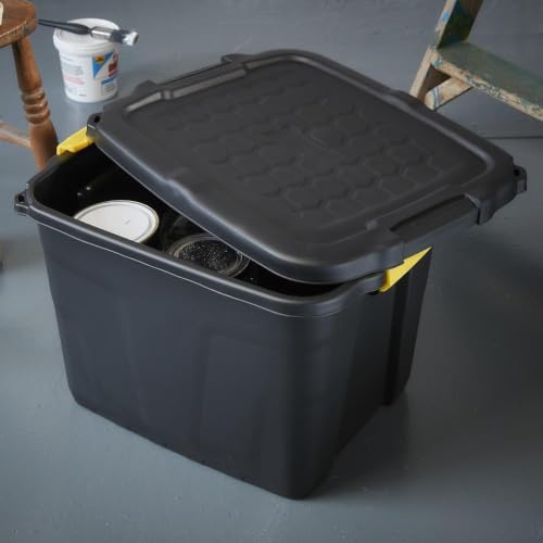 Muddy Hands Heavy Duty Plastic Storage Box with Padlockable Lid Home Garden Office Stackable Container (Made from Recycled Plastic) (42 Litre)