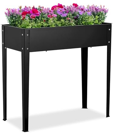 Relaxdays Huerto Urbano, Bancal Cultivo para Jardín, Balcón y Terraza, Acero Pulverizado, Jardinera, 80x85x40 cm, Negro