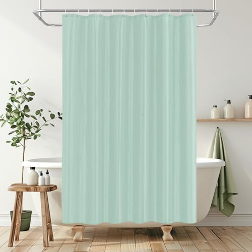 LUKDUNG 180x200 Badevorhang Polyester Textil, Duschvorhang Anti-schimmel für Badezimmer, Vorhang für Badewanne Dusche aus Stoff Wasserdicht Waschbar, Shower Curtain mit 12 Haken Grün