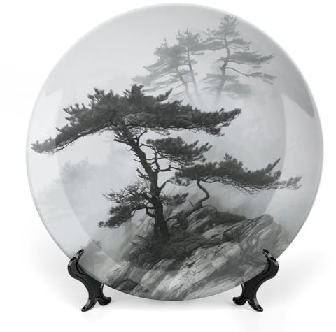 Rkklvbns Foggy Mountain Lot de 20 assiettes décoratives en porcelaine anglaise avec support de présentation pour la maison et le bureau