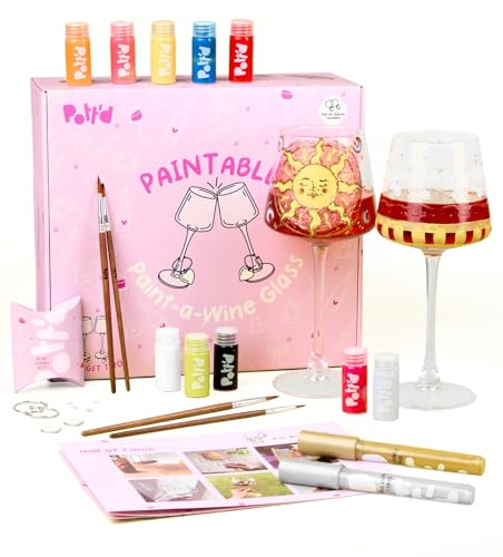 Pott’d Paintables Paint-a-Wine Glass Kit - DIY Glass Painting Kit for Adults with Wine Glasses, Paints, Brushes, Pens and Charms, Craft Kit for Adults, Ideal for Beginners