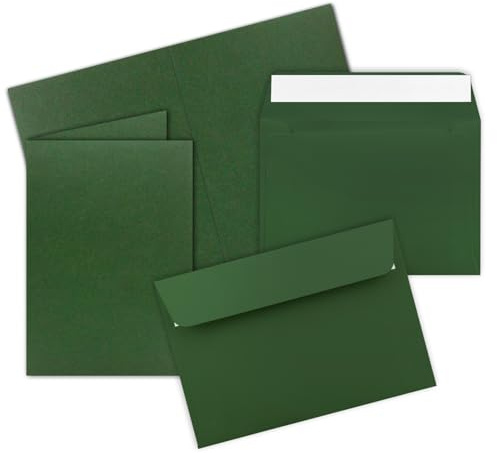 200x Faltkarten Set DIN A6 / C6 - Doppelkarten mit Umschlägen - Moosgrün (Grün) - 14,8 x 10,5 cm (105 x 148 mm) - Haftklebung mit Abziehstreifen