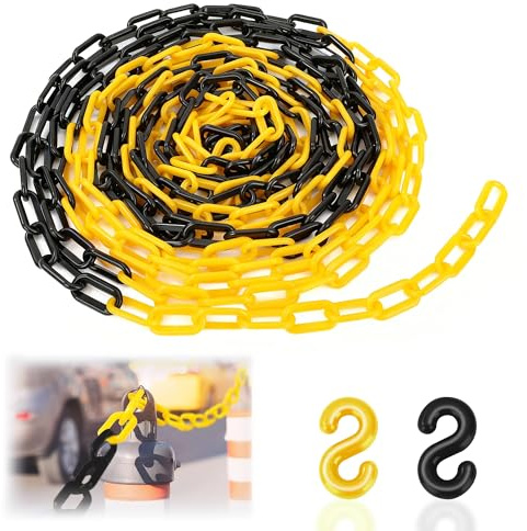 Tunejoy Absperrkette 8mm Kunststoffkette 10m Warnkette Zweifarbige für Warnsicherheit Parkplatz Massenkontrolle Verkehr Warteschlangen Schwarz Gelb