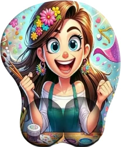 3D Tapis de Souris Ergonomique - Tapis de Souris Gamer avec Repose Poignet, Confort avec Repose- Poignet Gaming Mouse Pad pour Ordinateur Portable -Atelier d'artisanat de Filles colorées