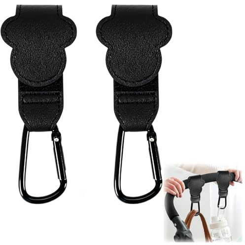 2 Stück Leder-Buggy-Clips, Universal-Kinderwagen-Haken, Kinderwagen-Zubehör, Kinderwagen-Zubehör, Kinderwagen-Zubehör, Taschenhaken zum sicheren Einhaken Ihrer Einkaufstaschen