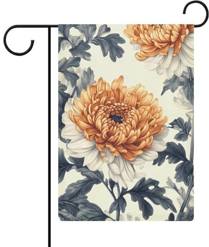 Gartenflagge mit Chrysanthemen-Blume, viktorianischer Stil, saisonaler Urlaub, Jute, doppelseitig, 30,5 x 45,7 cm