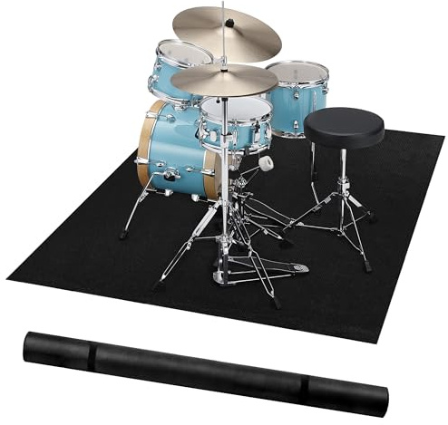 Drum Rug | 4x5.3Ft, Drum Mat with Non-Slip Grip Bottom, Drum Carpet for Noise Reduction, Soundproof Drum Carpet for Jazz Drum & Electric Drum Set, Electric Drum Accessories Gift for Drummers, Black