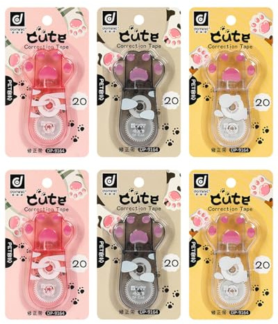 HUVZOR 6 pièces Patte de chat Correcteur, Patte de chat Correcteur avec Capuchon Protecteur, roller de correction pour effacer et corriger, pour Papeterie, Accessoire Bureau et Fourniture Scolaire