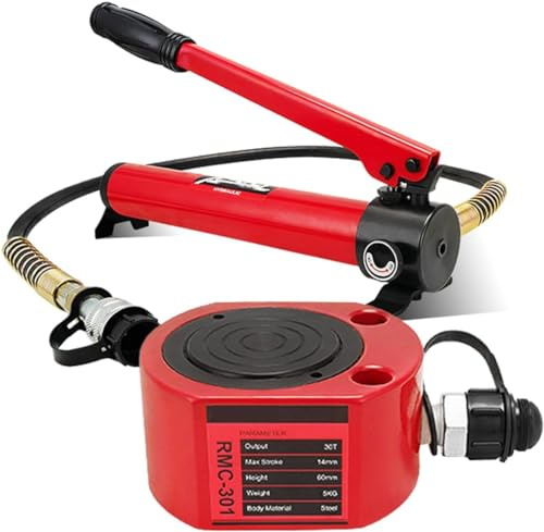 Hydraulic Ram Jack Kit with 10000psi Hand Pump, 30 Ton Capacity, 14mm Stroke, ZG3/8 Thread, Low Profile for Machinery and Shipbuilding