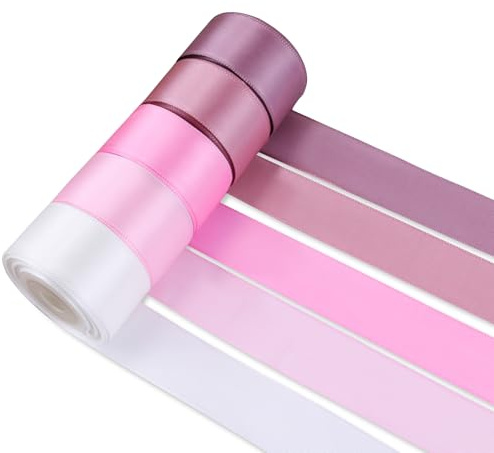 5-Farben Satinband 25mm x 9,1m, 45,7m Für Geschenke & Deko | 100% Polyester, Weich, Kein Bügeln, Farbecht; 5 Rollen, Für Hochzeit, Schleifen, Party, DIY, Haarschmuck.
