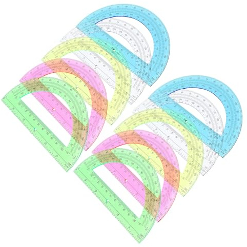 LOLIPPYY Set 12 Pezzi Goniometri Trasparenti Semicircolari 180° in Plastica Colorata, Righelli Angolari per Studenti e Insegnanti, Strumenti di Misura per Forniture Ufficio e Scuola