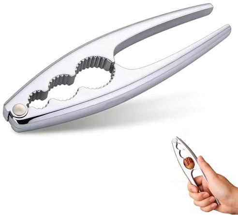 Cascanueces Metal 17cm Plata Mango Ergonómico，ultifuncional para Nueces Avellanas Mariscos, 3 Cámaras Ajustables