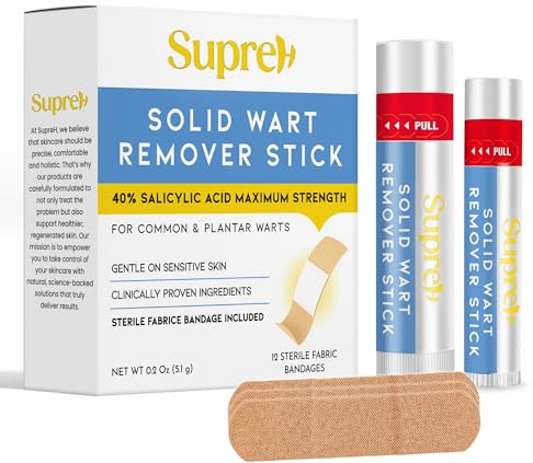 Fast-Acting Wart Remover Stick: Maximum Strength 40% Salicylic Acid Solid Stick Wart Removal for Common and Plantar Wart with Fabric Bandages 1
