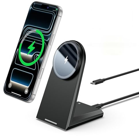 NANAMI 25W Fast Magnetic Wireless Charging Stand for iPhone 17 17 Pro Max | Fast Magnet Charger for iPhone 17 16 15 14 13 12 Series, N52 Magnetic Alignment, 360° Adjustable, Auto-Dim LED (No Adapter)