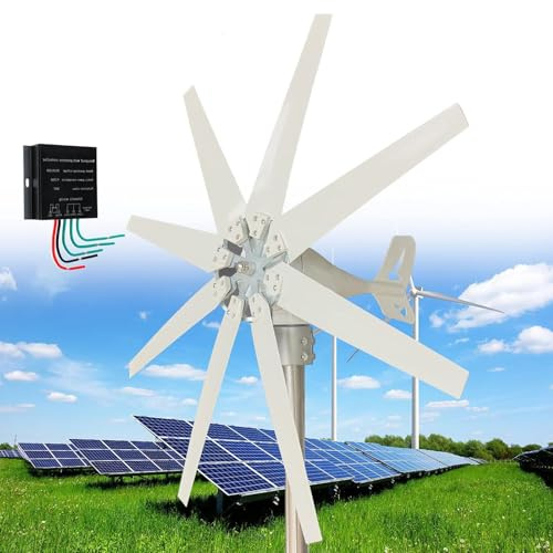 Pyrepping Aerogenerador 5000W,8000W,10000W Turbina Eolica 8 Palas Aerogenerador Eolico Domesticos Generador Molino Eolico Controlador Carga MPPT para Uso hogar Energía Solar y eólica 8000W-48V