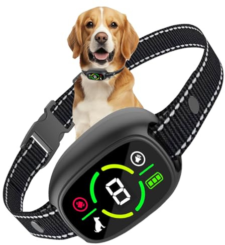 WUGEIN Hundehalsband, wiederaufladbar, intelligentes Anti-Bell-Halsband mit digitalem Farbdisplay, 3 Trainingsmodi und 8 einstellbare Empfindlichkeitsstufen, IP67 wasserdicht, für kleine, mittelgroße