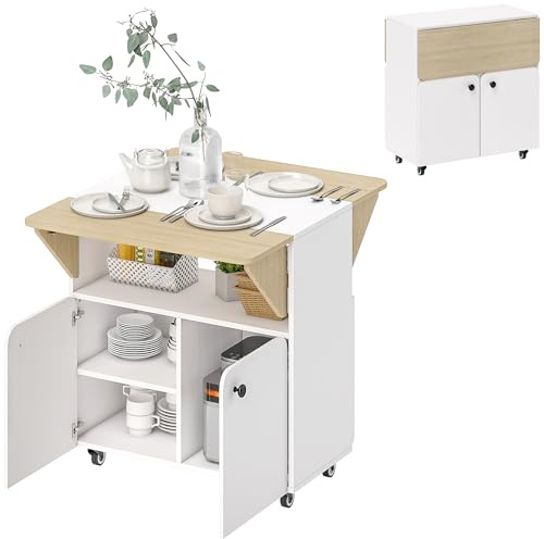 HOMCOM Table à Manger Pliante sur roulettes Étagère 70x83x75 cm Blanc
