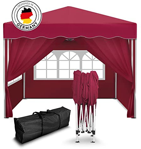 Kronenburg Faltpavillon wasserdicht Dachmaß 3 x 3 m UV Schutz 50+ Pavillon in Rot mit 4 Seitenteilen