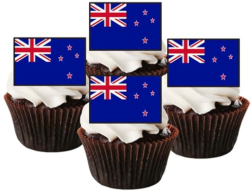 24 PRECUT New Zealand Flag Cupcake Toppers, Flags Of The World Edible Cake Decorations 4cm x 3cm