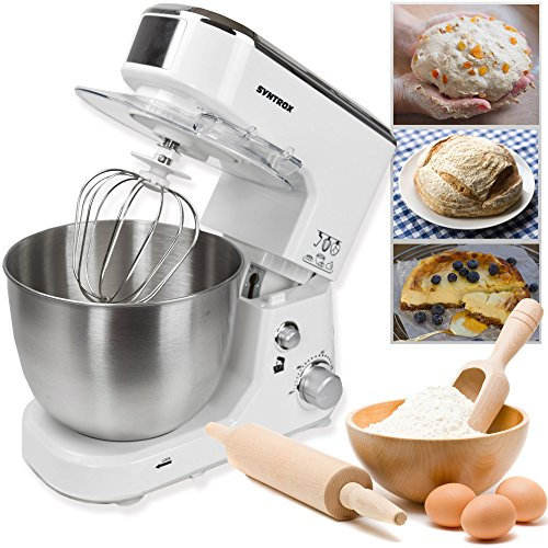 Syntrox Germany KM-1000W Robot de cuisine mixeur, récipient en acier inoxydable, 5 l, crème