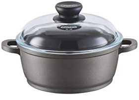 Berndes BONANZA Induction Saucepan with Glass Lid with Silicone Thermal Handles, 20 cm, Robust Cast Aluminium, Non-Stick Coating, Induction, Black