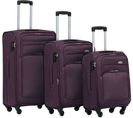 BEIBYE Leichter Stoffkoffer Kofferset Trolley Außentaschen Dehungsfuge mehr Stauraum mit Zahlenschloss (Lila, Set)