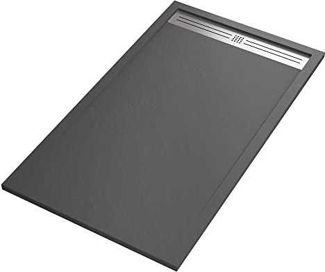 RELAX Duschwanne aus dunkelgrauem Marmor-Harz mit Stein-Beton-Effekt - 80x110