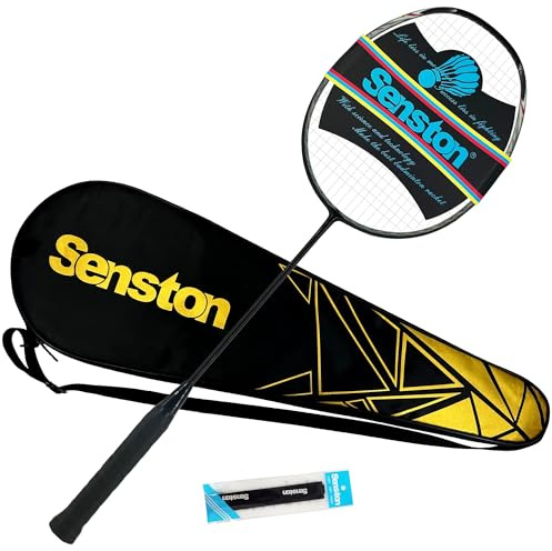 Senston Carbon-Fiber Badminton Racket 5U Badminton Racquet, Single Professional Badminton Rackets (N80 Black)