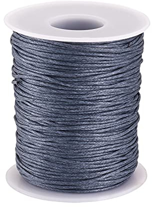PandaHall Geflochtene Baumwollkordel, 1 mm, gewachste Baumwollkordel, 91,4 m/Rolle, für DIY-Schmuckherstellung (grau)