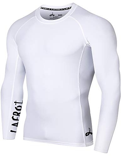 LAFROI - Camiseta de Neopreno Protectora, de compresión, para Hombre, Manga Larga, UPF 50+, Ajustada, Modelo CLYYB (Asym White,XXXL)