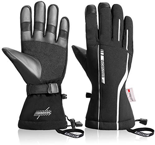 KINGSBOM Wasserdicht Ski- und Schnee-Handschuhe, 3M Thinsulate Winter Warm Touchscreen Snowboard Handschuhe für Herren & Damen - Schwarz & Silber(S)
