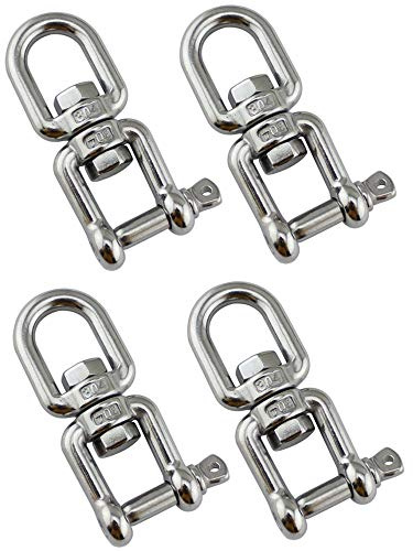 POFET 4 Stück Drehgelenk-Ring, 6 mm, robust, 304 Edelstahl, Seilwirbel, 304 Edelstahl Drehgelenk für Hängende Schaukel Sandsack und Diverse Drehbare Aufhängungen