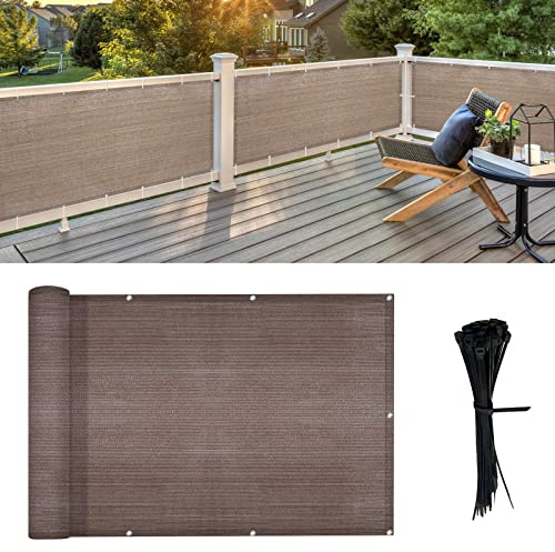 LOVE STORY Balcony Privacy Screen, 3'x10' Brown Deck Shield Screen Fence Cover (HDPE),UV Protection and Weather-Resistant,3 FT Height for Deck, Patio, Backyard, Outdoor Pool, Porch, Railing