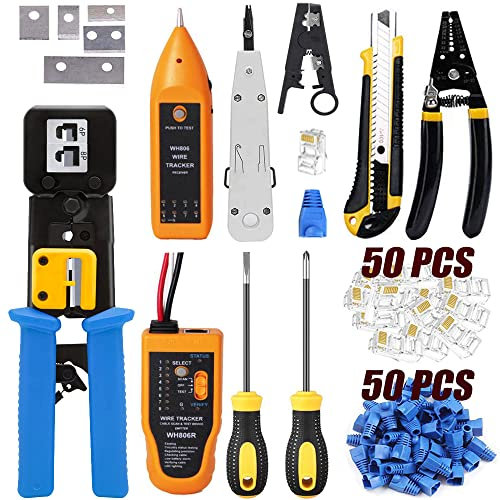 LEATBUY - Kit d'outils à sertir RJ45 pour RJ11/RJ12/CAT5/CAT6/CAT5e/6P/4P/8P - Pince à sertir professionnelle pour réseau